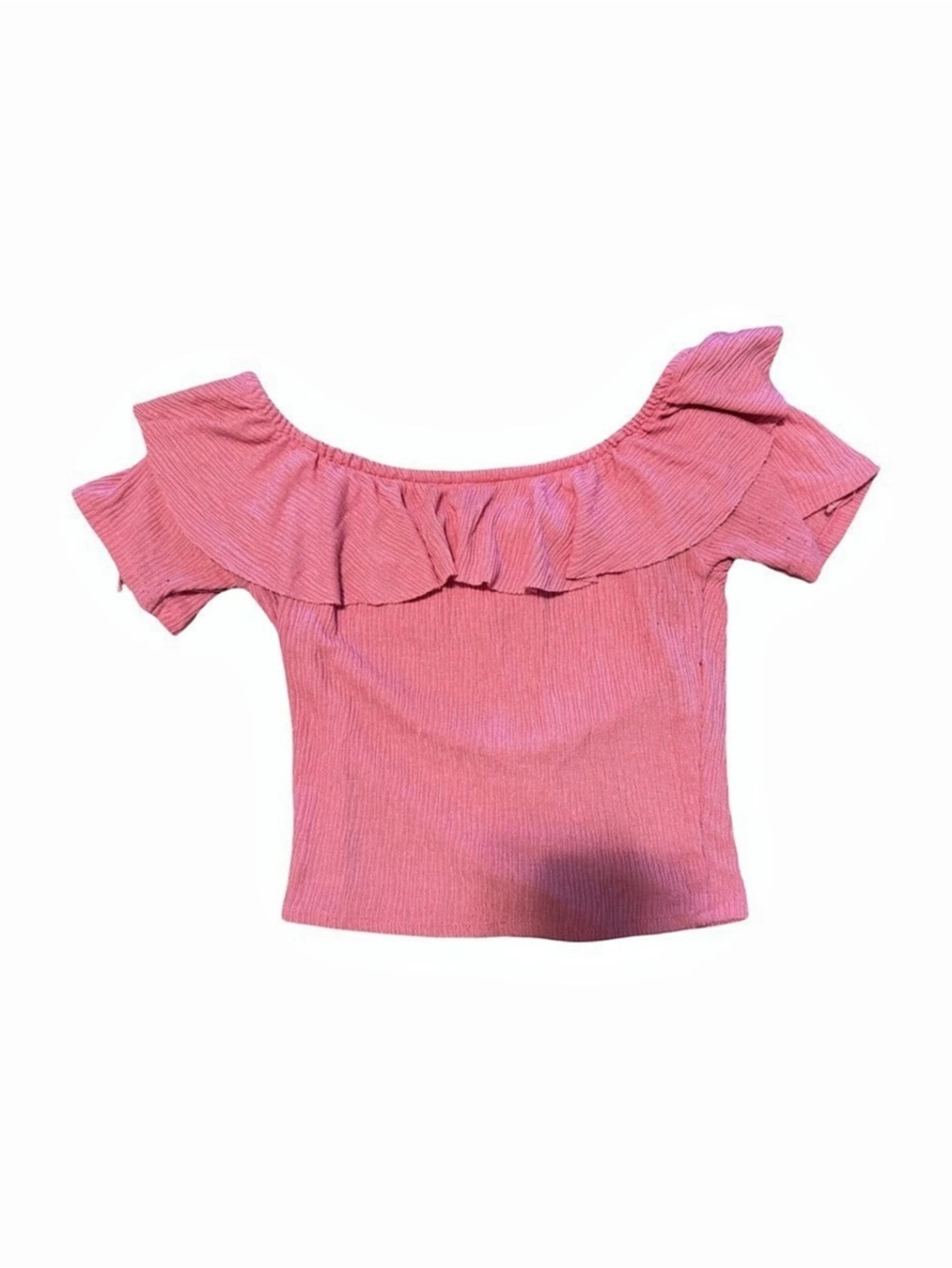 Pink Ruffle Off-Shoulder Crop Top size Small - Picture 3 of 3